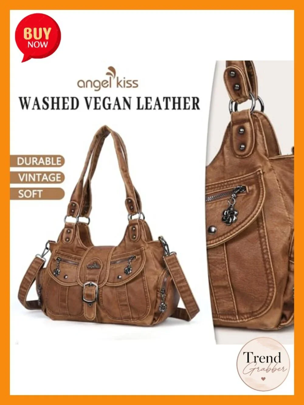 Vegan Leather Hobo Tote Bag with Crossbody Strap